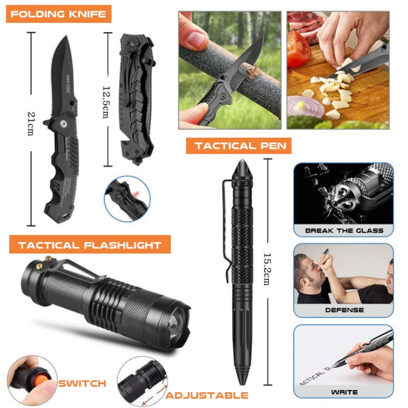 HKM-265619 10-in-1 Outdoor Survival Tool Set with First Aid Kit and Emergency Gear