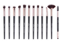 HKM-265619 12-Piece Portable Makeup Brush Set for Beginners – Eye Shadow, Nose Shadow, Highlighter, and Eyebrow Brushes in Khaki and Black