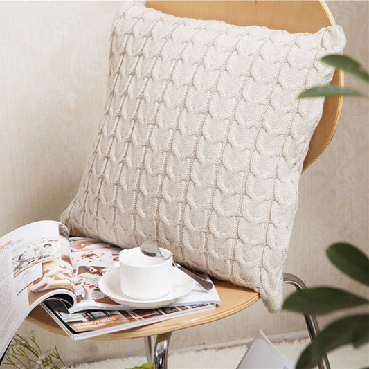 HKM-265619 Vintage European Style Knitted Beige Cushion Cover, 45x45cm, Acrylic Wool