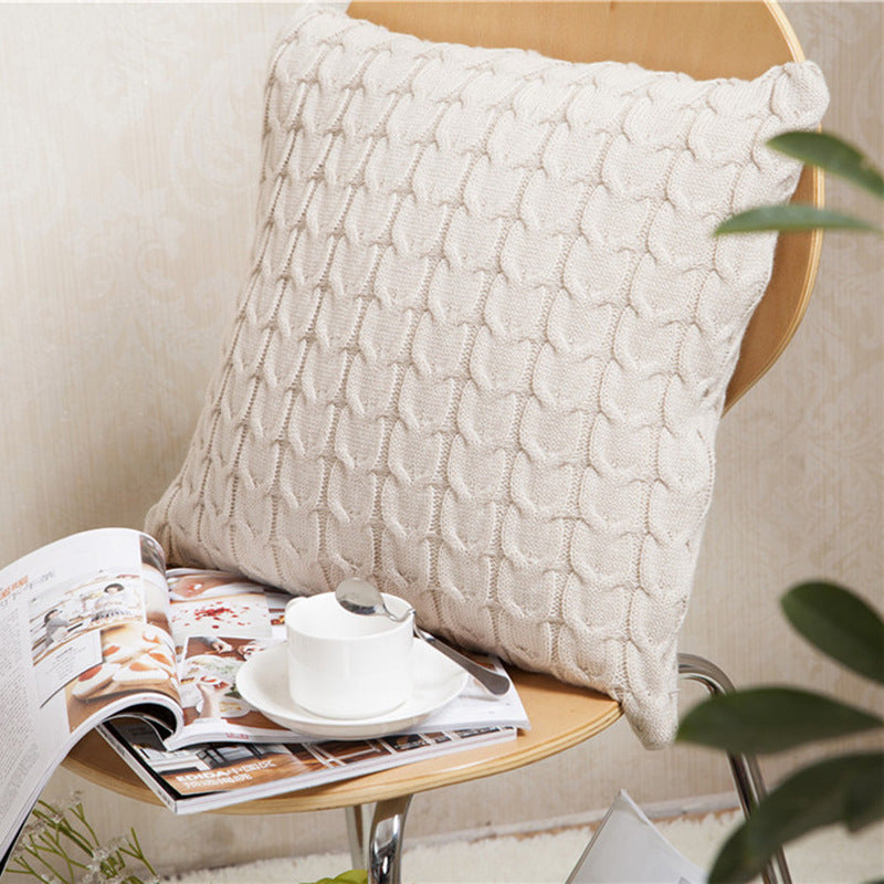 HKM-265619 Vintage European Style Knitted Beige Cushion Cover, 45x45cm, Acrylic Wool
