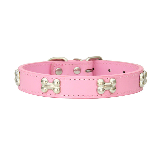 HKM-2657213 Stylish PU Leather Dog Collar with Alloy Bone Buckle in Multiple Colors and Sizes