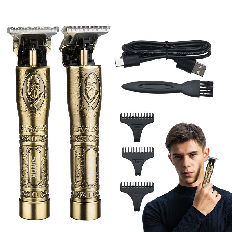 HKM-265811 Vintage Engraving Electric Hair Clipper - 1000mAh Rechargeable, 3-Hour Runtime, Includes Limit Combs & Cleaning Brush
