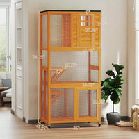 HKM-2659261 Outdoor Wooden Cat House Catio with Two Ledges and Weather Protection, 74" Tall, Orange and Green