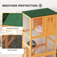 HKM-2659261 Outdoor Wooden Cat House Catio with Two Ledges and Weather Protection, 74" Tall, Orange and Green