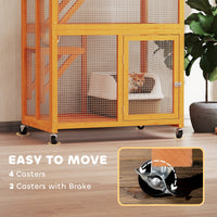HKM-2659261 Outdoor Wooden Cat House Catio with Two Ledges and Weather Protection, 74" Tall, Orange and Green