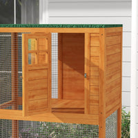HKM-2659261 Outdoor Wooden Cat House Catio with Two Ledges and Weather Protection, 74" Tall, Orange and Green