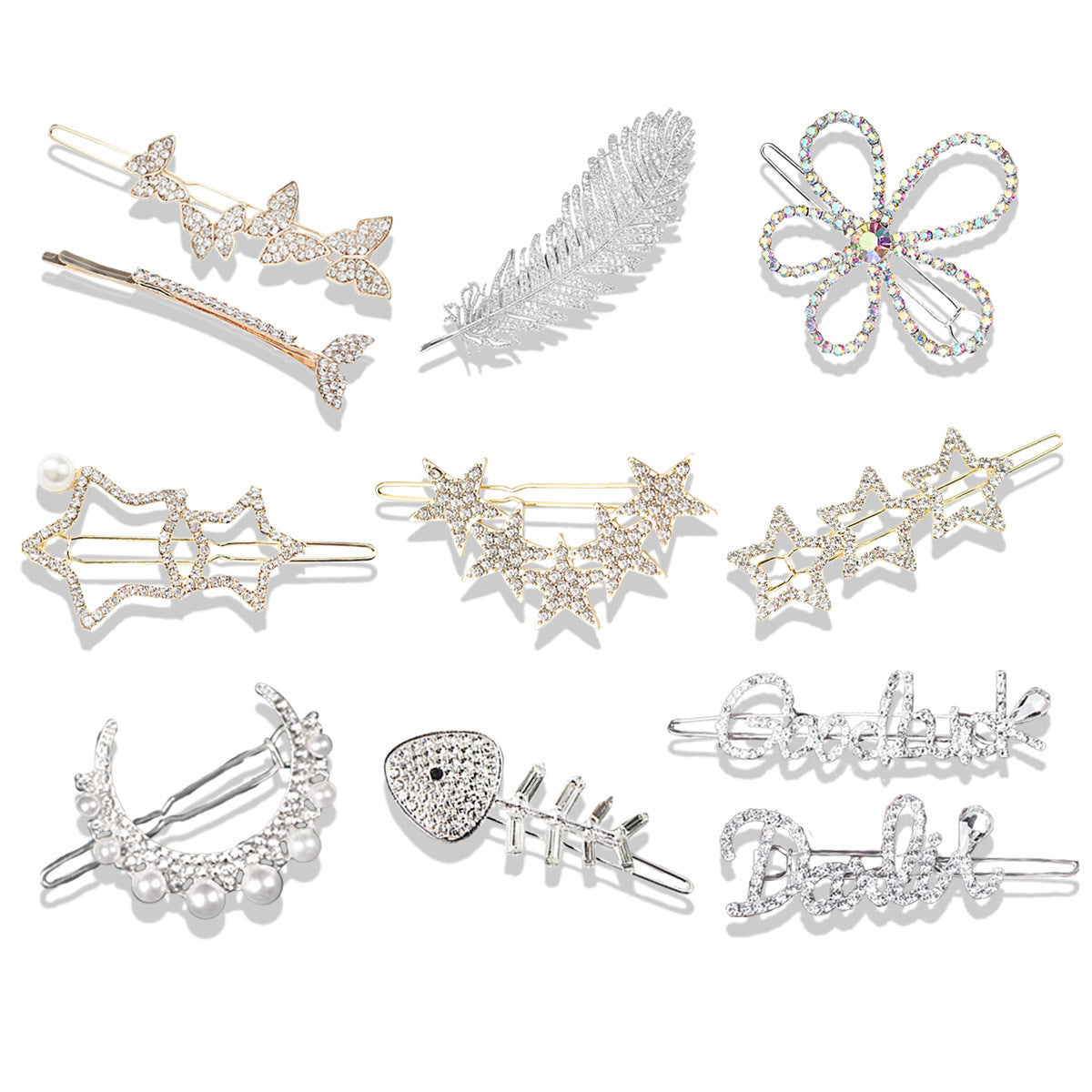 HKM-266131 Chic Alloy Rhinestone Hairpin with Alphabet Design for Women