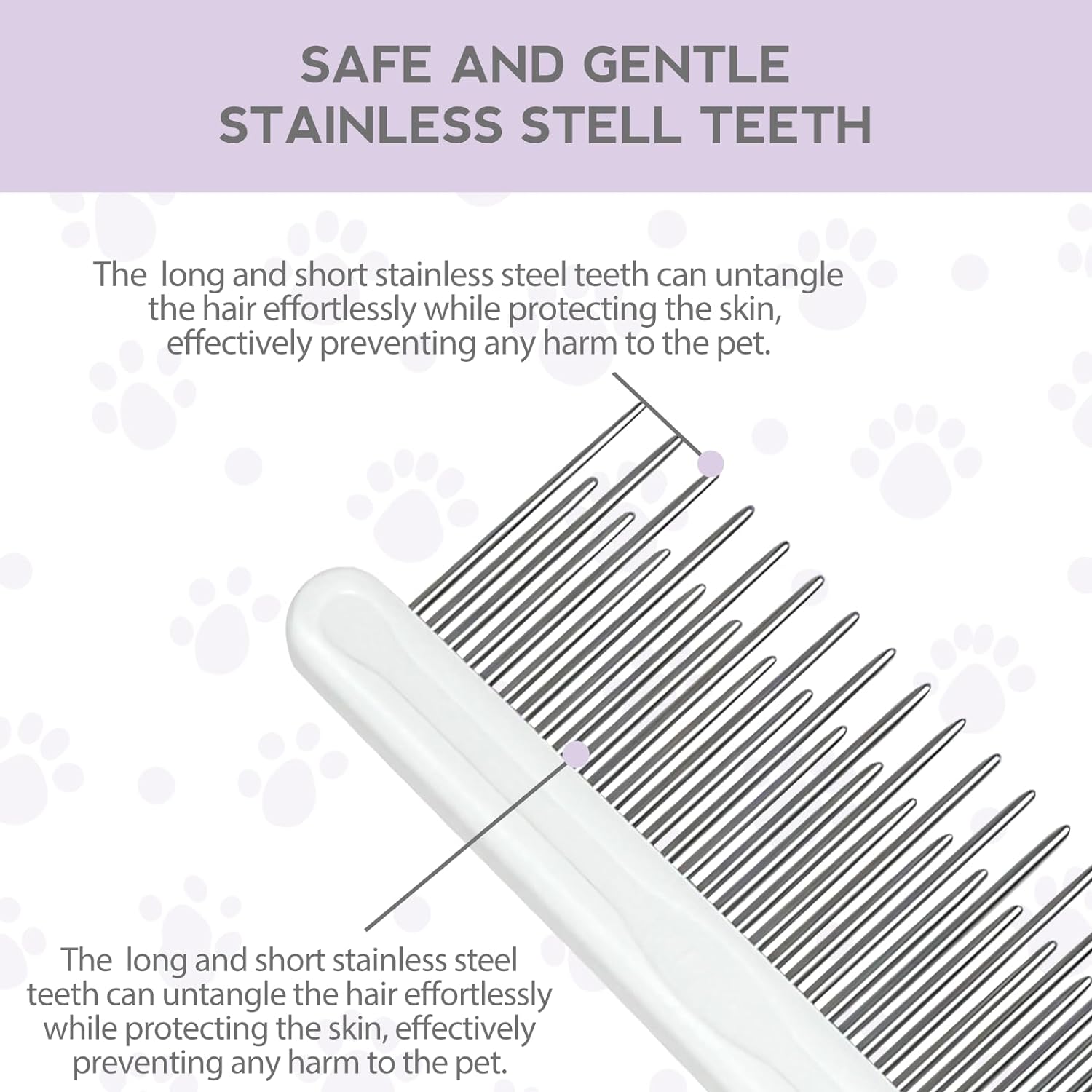 HKM-2662461 Detangling Grooming Comb for Cats and Dogs with Stainless Steel Teeth for Safe Knot Removal and Shiny Coat