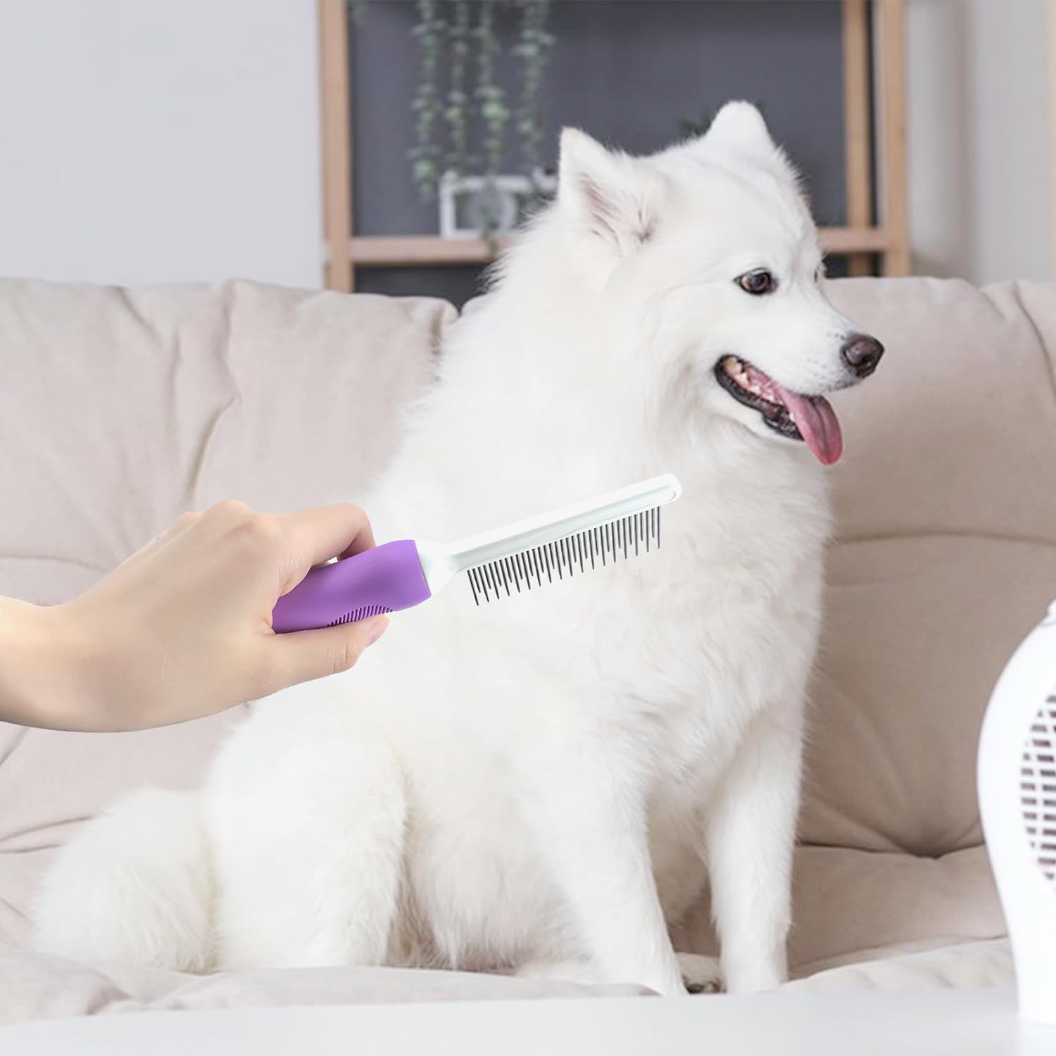 HKM-2662461 Detangling Grooming Comb for Cats and Dogs with Stainless Steel Teeth for Safe Knot Removal and Shiny Coat
