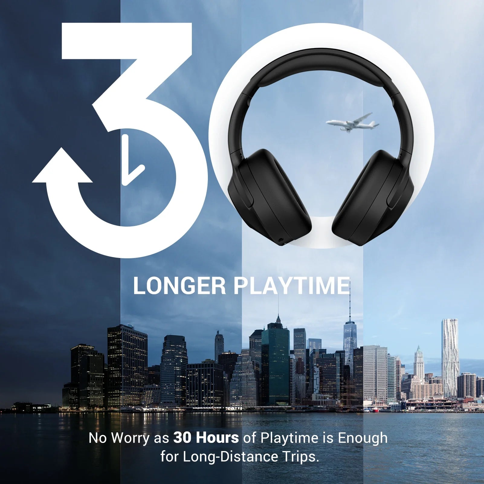 HKM-266387 Wireless Over-Ear Headphones with Hybrid Noise Cancellation and 30 Hours Playtime