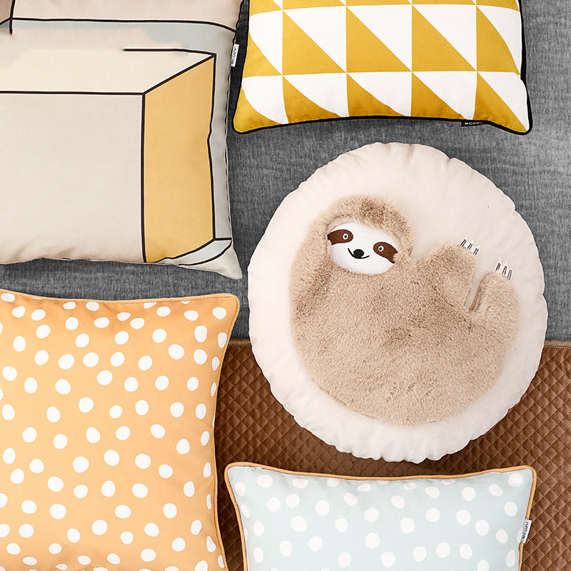 HKM-266451 Cute Plush Fur Cushion Cover - Cartoon Sloth and Sheep Design for Children, Soft and Cozy Pillowcase - 45x45cm, 35x50cm, 50cm Diameter Options