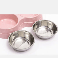 HKM-2665149 Two-in-One Water and Food Bowl for Dogs - Eco-Friendly Straw Material - 24.5 x 13.5 x 4.6cm - Available in Blue, Green, Pink
