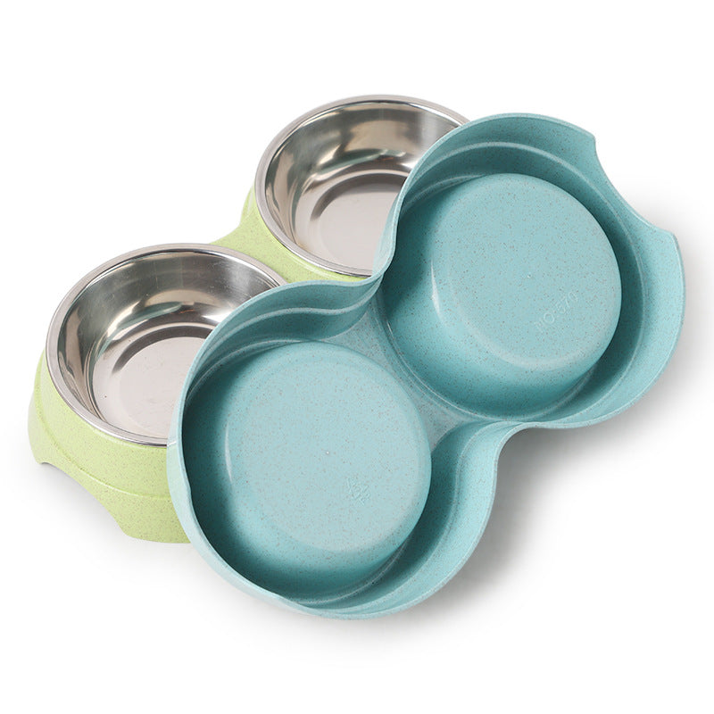 HKM-2665149 Two-in-One Water and Food Bowl for Dogs - Eco-Friendly Straw Material - 24.5 x 13.5 x 4.6cm - Available in Blue, Green, Pink