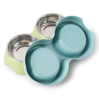 HKM-2665149 Two-in-One Water and Food Bowl for Dogs - Eco-Friendly Straw Material - 24.5 x 13.5 x 4.6cm - Available in Blue, Green, Pink