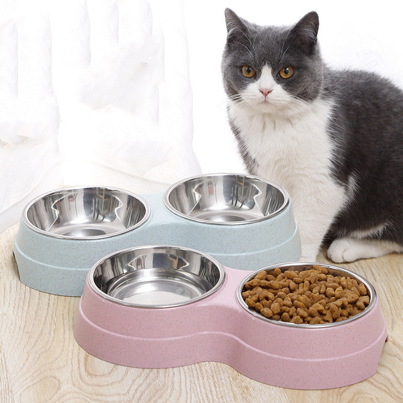 HKM-2665149 Two-in-One Water and Food Bowl for Dogs - Eco-Friendly Straw Material - 24.5 x 13.5 x 4.6cm - Available in Blue, Green, Pink