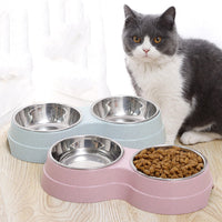 HKM-2665149 Two-in-One Water and Food Bowl for Dogs - Eco-Friendly Straw Material - 24.5 x 13.5 x 4.6cm - Available in Blue, Green, Pink
