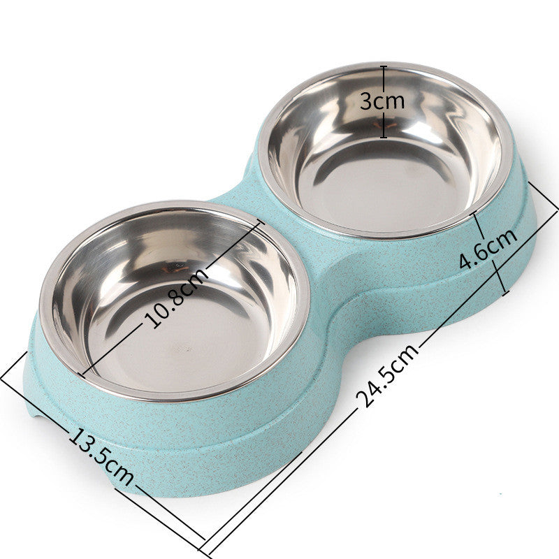 HKM-2665149 Two-in-One Water and Food Bowl for Dogs - Eco-Friendly Straw Material - 24.5 x 13.5 x 4.6cm - Available in Blue, Green, Pink