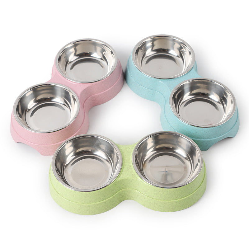 HKM-2665149 Two-in-One Water and Food Bowl for Dogs - Eco-Friendly Straw Material - 24.5 x 13.5 x 4.6cm - Available in Blue, Green, Pink