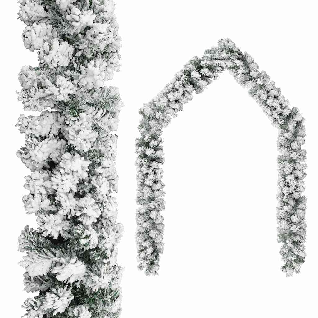 HKM-266515 Christmas Garland with Snow - 5m Green PVC Decorative Holiday Accents for Railing, Ceiling, Fireplace, or Windows