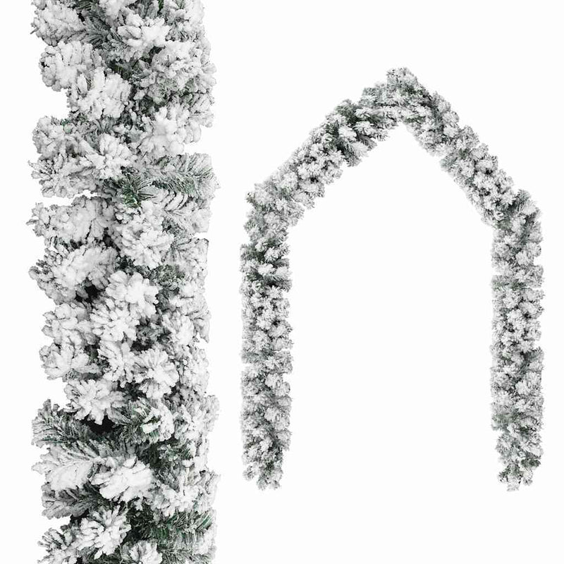 HKM-266515 Christmas Garland with Snow - 5m Green PVC Decorative Holiday Accents for Railing, Ceiling, Fireplace, or Windows