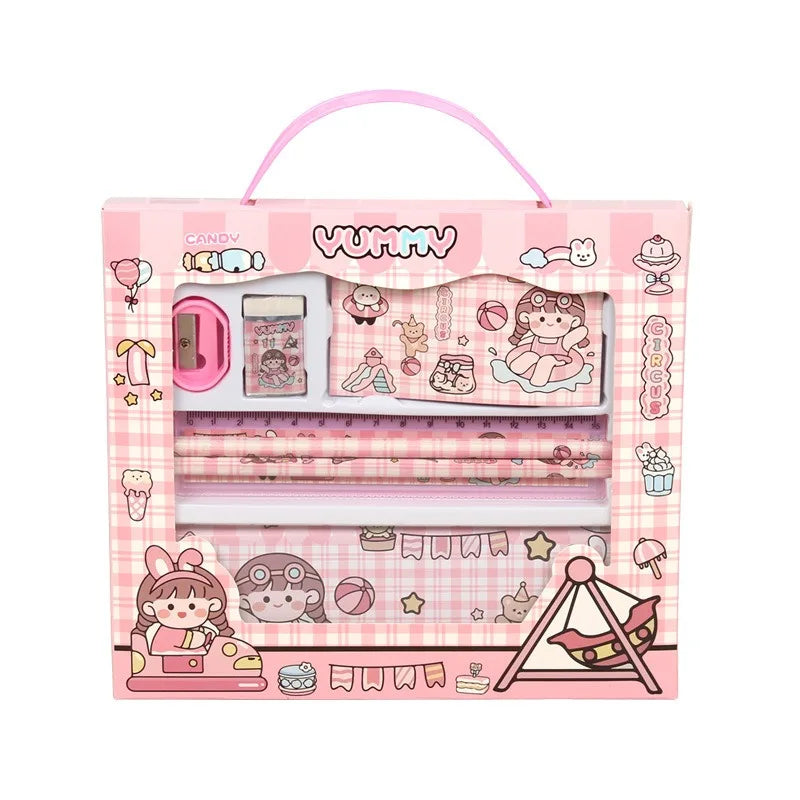 HKM-266515 Kawaii Children's Stationery Set - Six-Piece Hand Pencil Gift Box for School Use