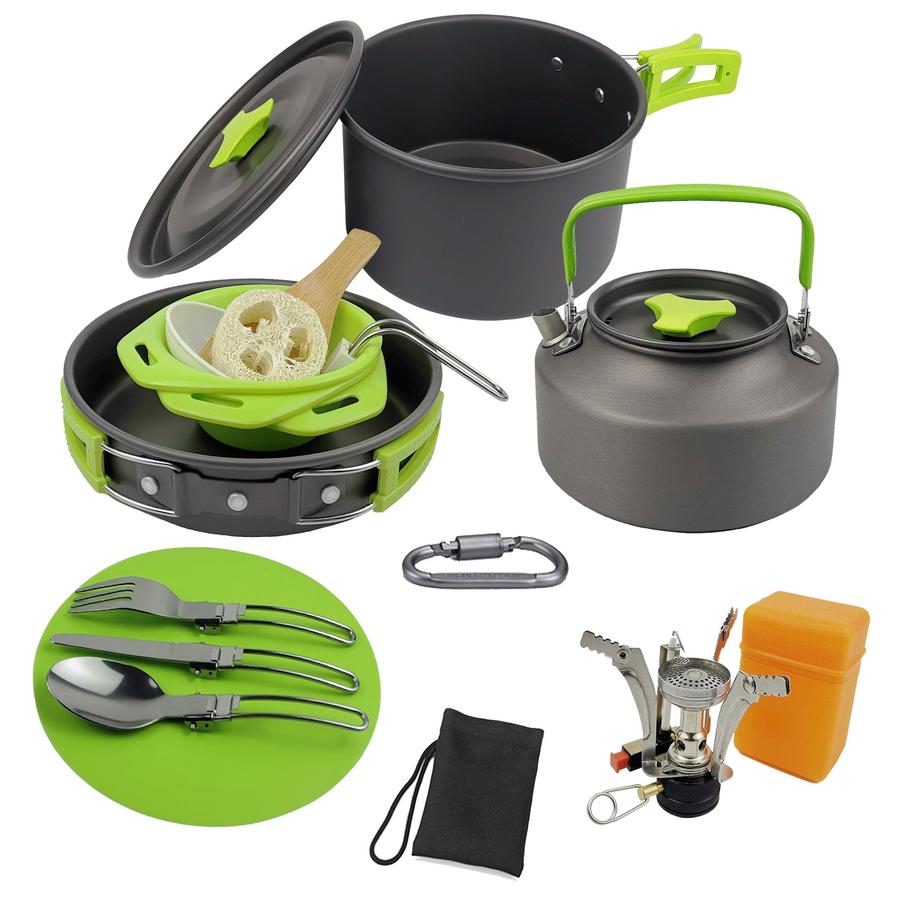 HKM-266579 Compact Camping Teapot and Stove Set for 2-3 People - Perfect for Outdoor Picnic and Cooking