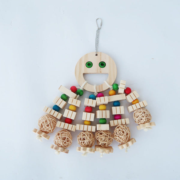 HKM-266643 Wooden Parrot Toy with Molar Embedded Beads and Building Blocks for Bird Chewing and Treasure Hunting
