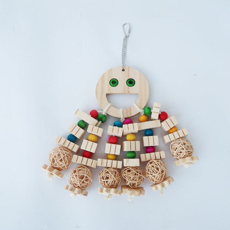 HKM-266643 Wooden Parrot Toy with Molar Embedded Beads and Building Blocks for Bird Chewing and Treasure Hunting