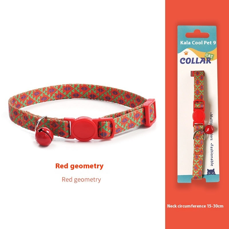 HKM-2666941 Woven Collar with Bell for Cats | Anti-suffocation Safety Buckle in Various Patterns and Colors