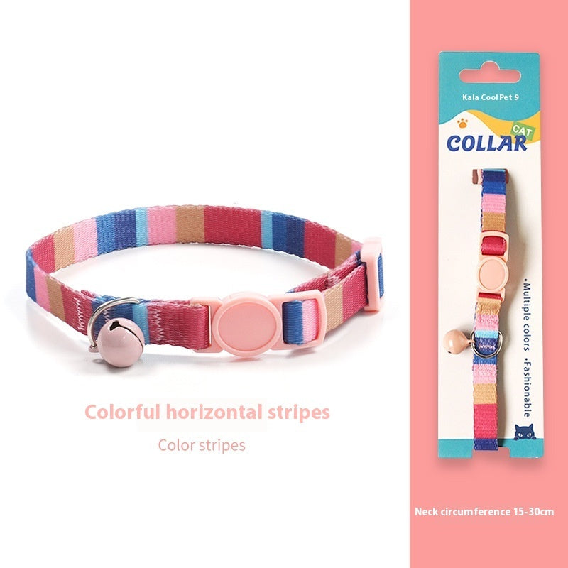 HKM-2666941 Woven Collar with Bell for Cats | Anti-suffocation Safety Buckle in Various Patterns and Colors