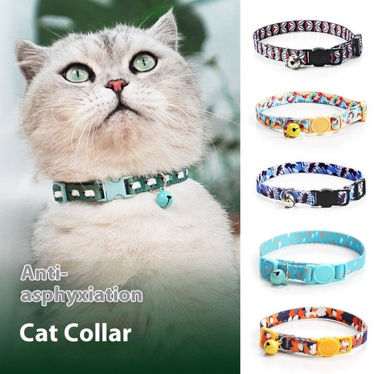 HKM-2666941 Woven Collar with Bell for Cats | Anti-suffocation Safety Buckle in Various Patterns and Colors