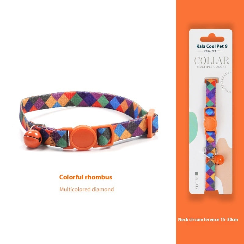 HKM-2666941 Woven Collar with Bell for Cats | Anti-suffocation Safety Buckle in Various Patterns and Colors