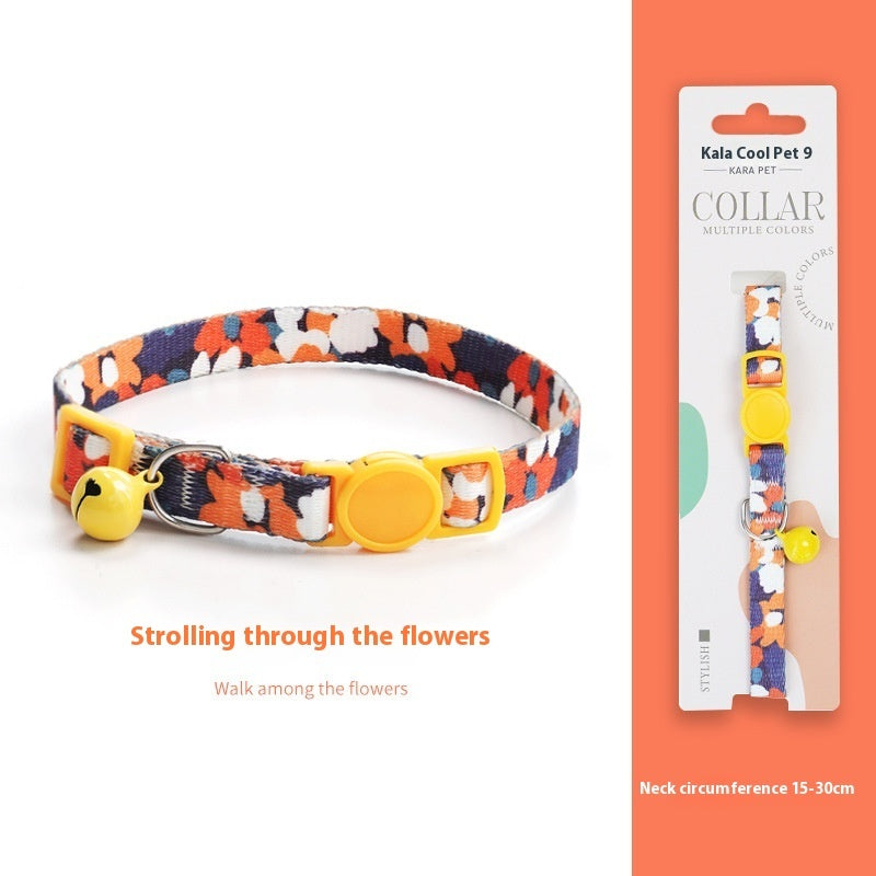 HKM-2666941 Woven Collar with Bell for Cats | Anti-suffocation Safety Buckle in Various Patterns and Colors