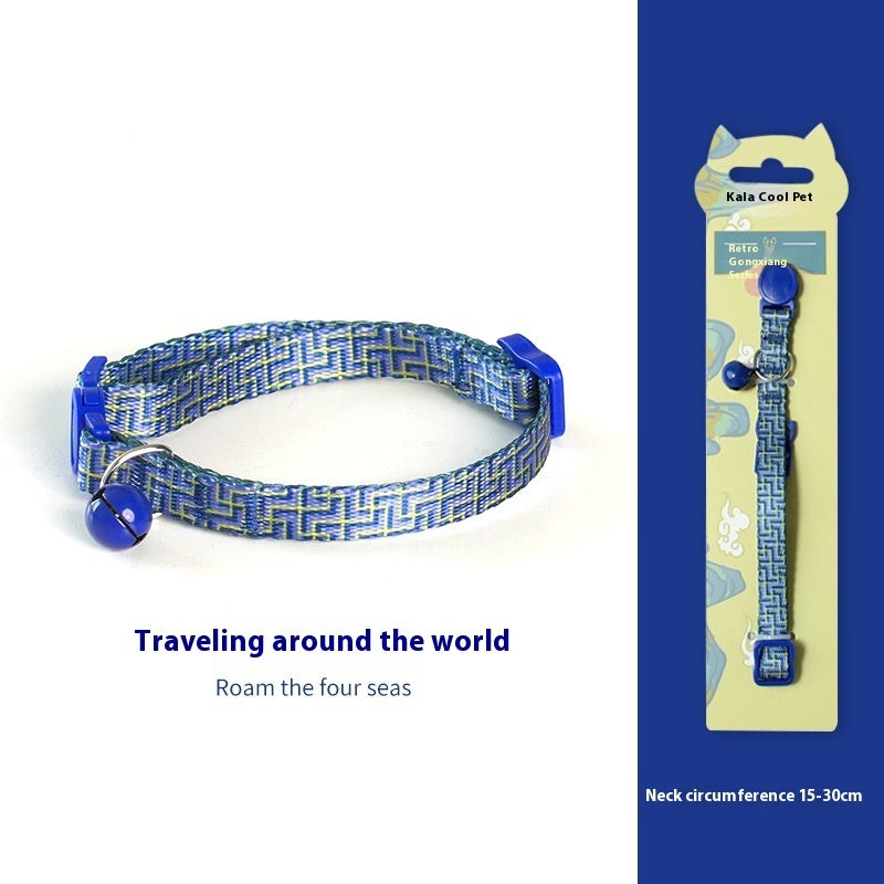 HKM-2666941 Woven Collar with Bell for Cats | Anti-suffocation Safety Buckle in Various Patterns and Colors