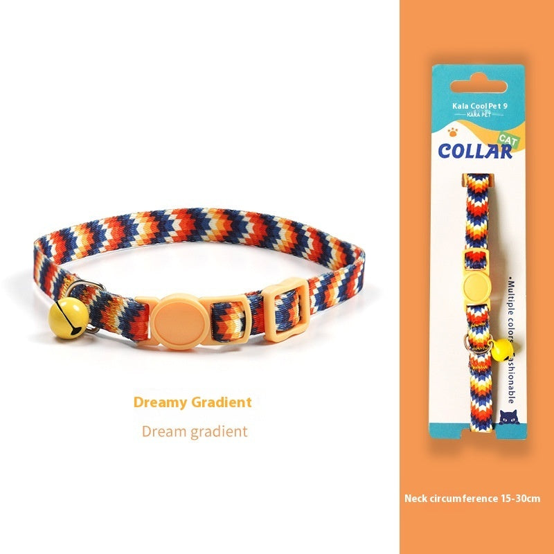 HKM-2666941 Woven Collar with Bell for Cats | Anti-suffocation Safety Buckle in Various Patterns and Colors
