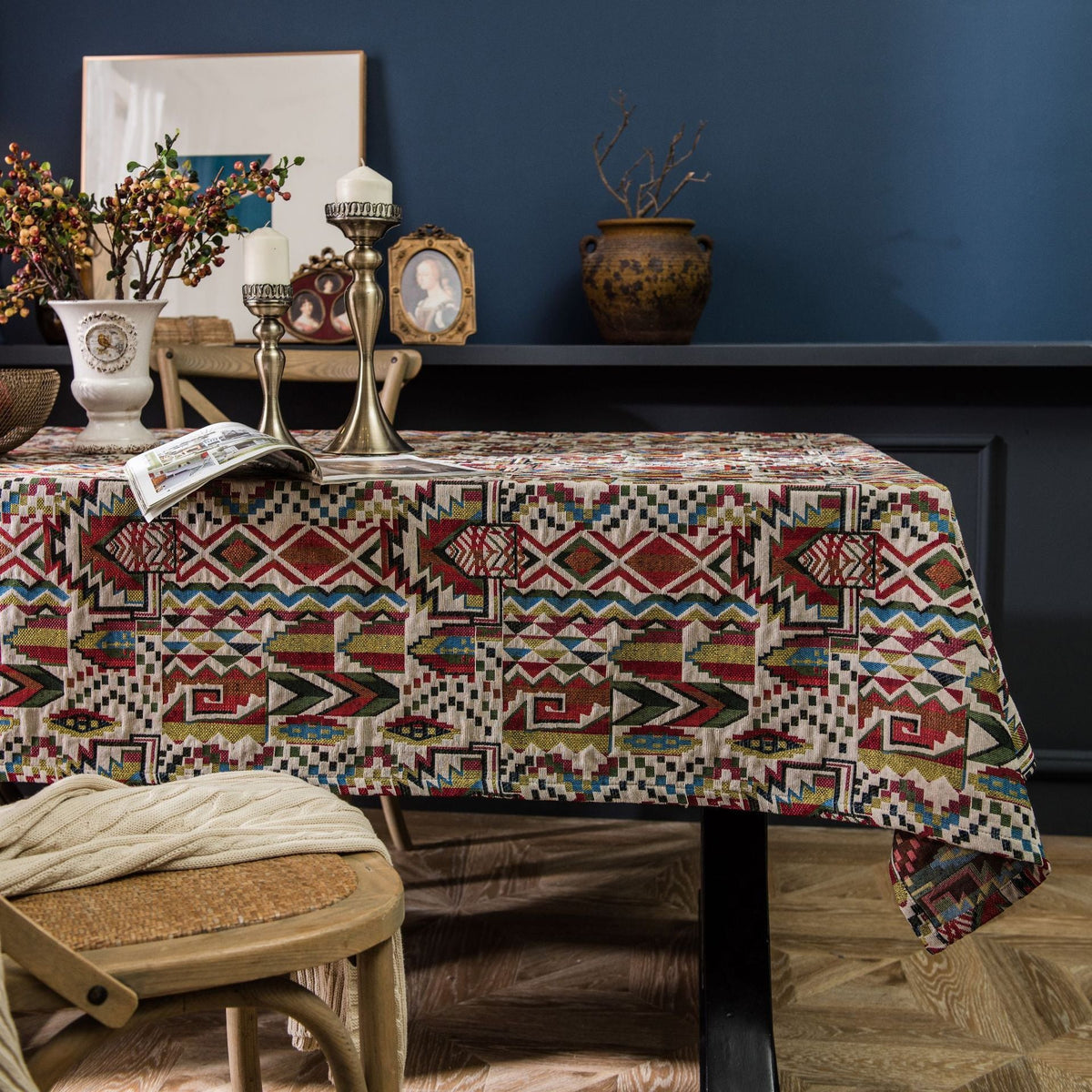 HKM-266771 Colorful Cotton Jacquard Tablecloth with Acetate Fiber Blend