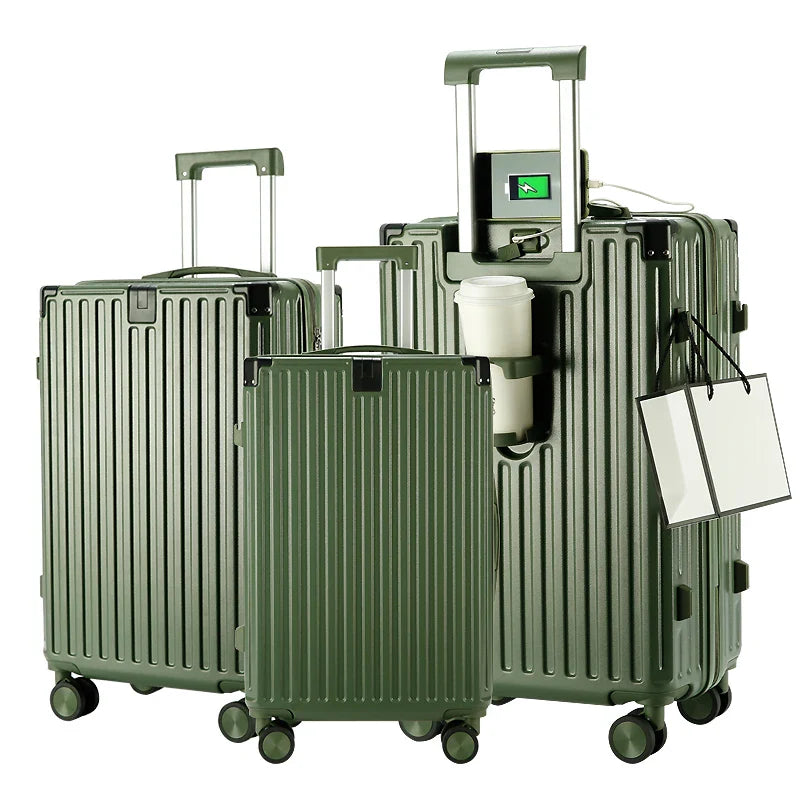 HKM-266771 Custom Lightweight 3-Piece Travel Luggage Set with Wheels and USB Port Lock