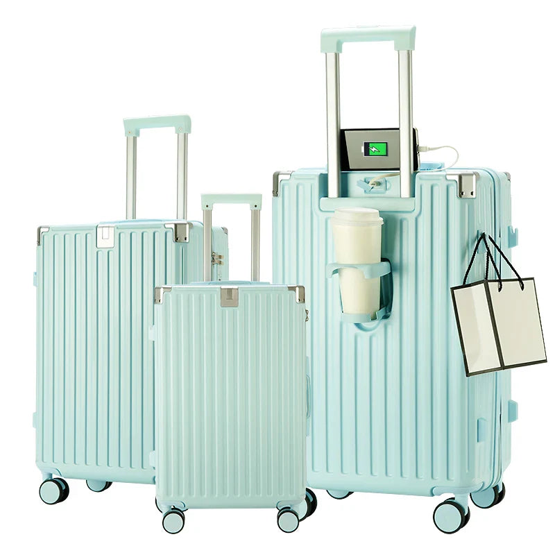 HKM-266771 Custom Lightweight 3-Piece Travel Luggage Set with Wheels and USB Port Lock