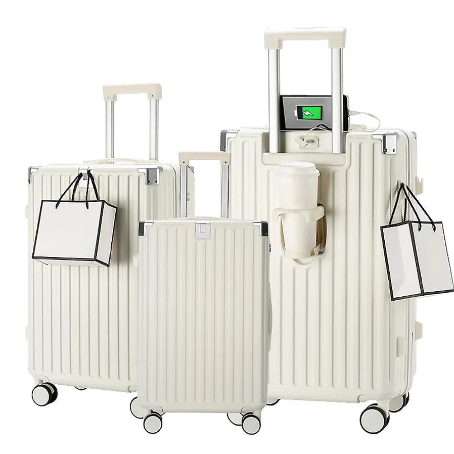 HKM-266771 Custom Lightweight 3-Piece Travel Luggage Set with Wheels and USB Port Lock