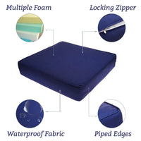 HKM-266899 Water-Resistant Tufted Square Outdoor Chair Cushions with Straps for Highback and Office Chairs