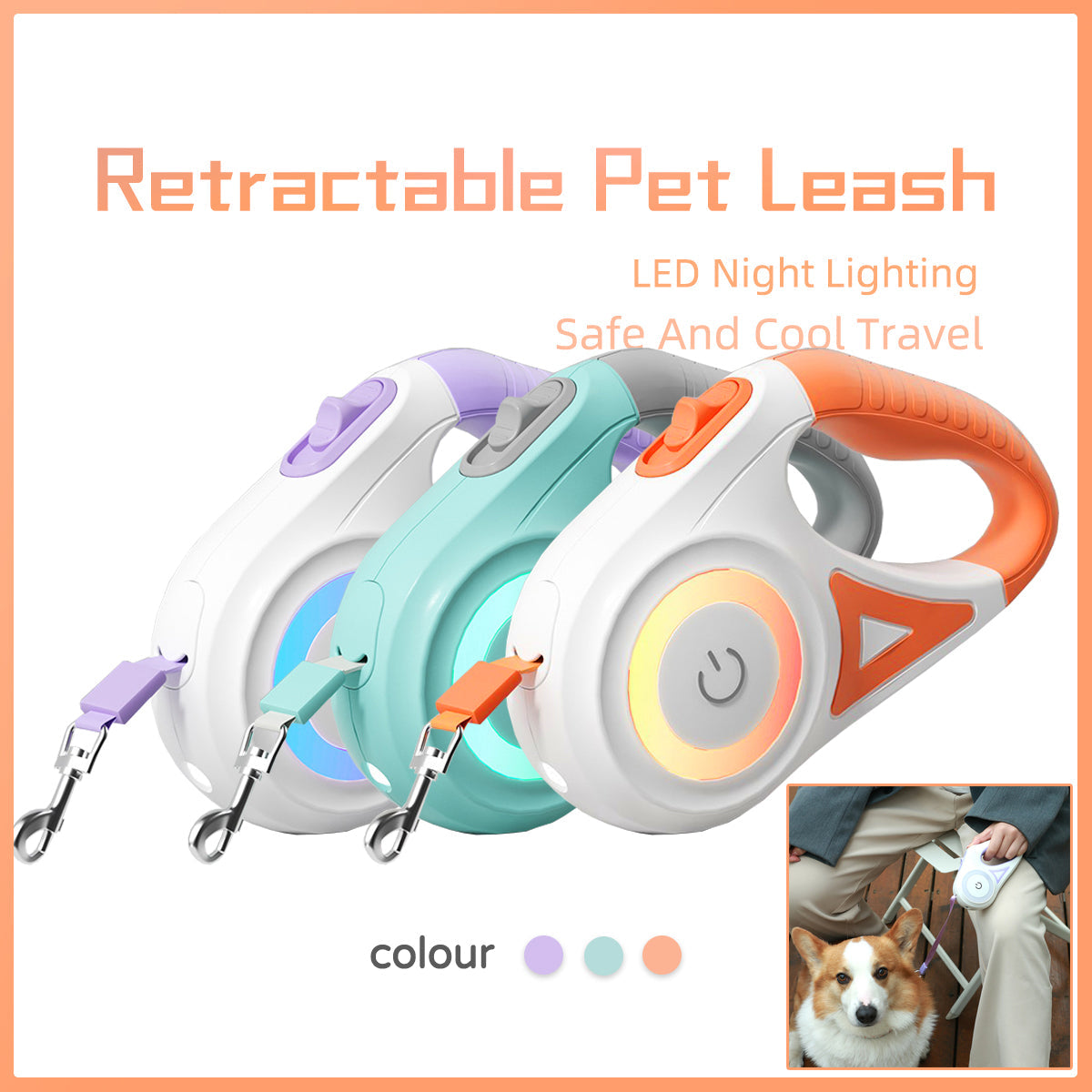 HKM-2670525 Retractable Dog Leash with Collar - Automatic Traction Rope for Small to Large Pets