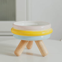 HKM-2670909 Ceramic Cat Food and Water Bowl with Wooden Frame