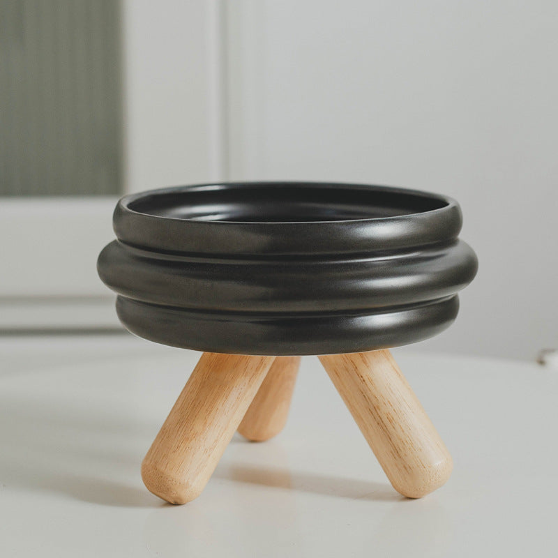 HKM-2670909 Ceramic Cat Food and Water Bowl with Wooden Frame