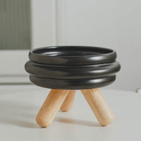 HKM-2670909 Ceramic Cat Food and Water Bowl with Wooden Frame