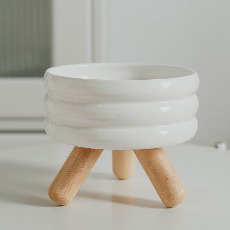 HKM-2670909 Ceramic Cat Food and Water Bowl with Wooden Frame