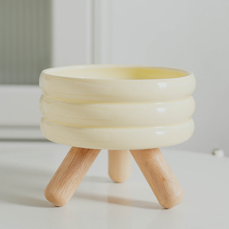 HKM-2670909 Ceramic Cat Food and Water Bowl with Wooden Frame