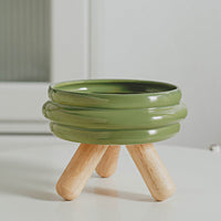 HKM-2670909 Ceramic Cat Food and Water Bowl with Wooden Frame