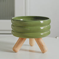 HKM-2670909 Ceramic Cat Food and Water Bowl with Wooden Frame