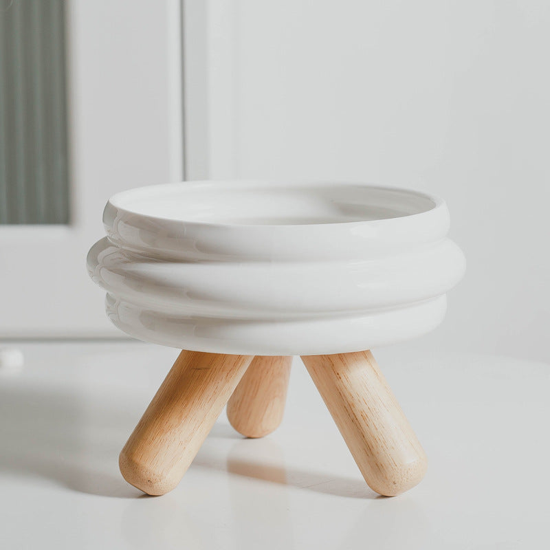 HKM-2670909 Ceramic Cat Food and Water Bowl with Wooden Frame