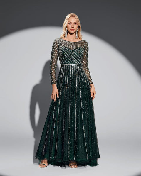 HKM-267091 Elegant Green Formal Evening Dress - EZ25059 Design